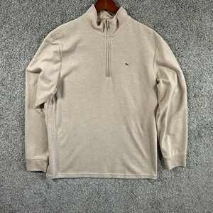 Vineyard Vines Mens Large Tan Beige Striped Quarter Zip Pullover Sweater L